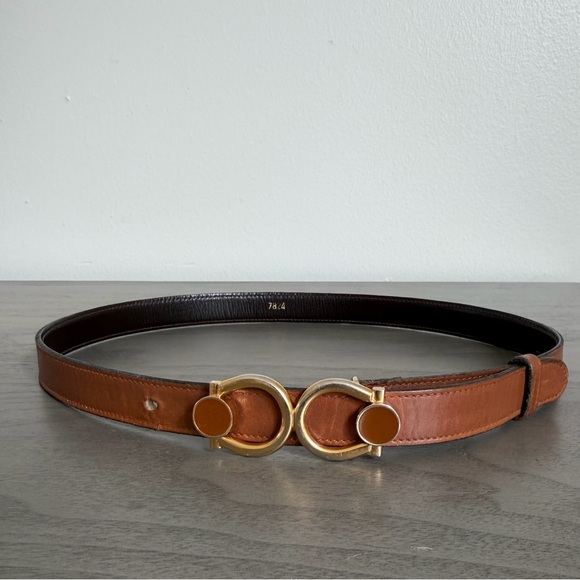 Gucci Accessories - Vintage Gucci Leather Belt Gold Double Ring Buckle Brown - Size 65 XS / Small